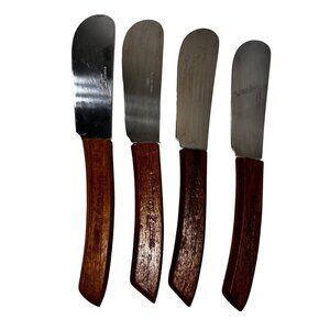 Vtg Hickory Farms Cheese Butter Spreader Wood Handle Charcuterie Set of 4 6 inch